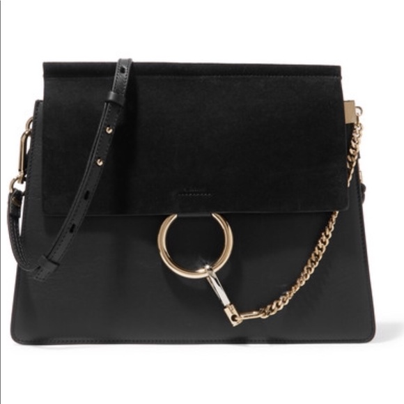 Handbags - Black leather bag with suede flap